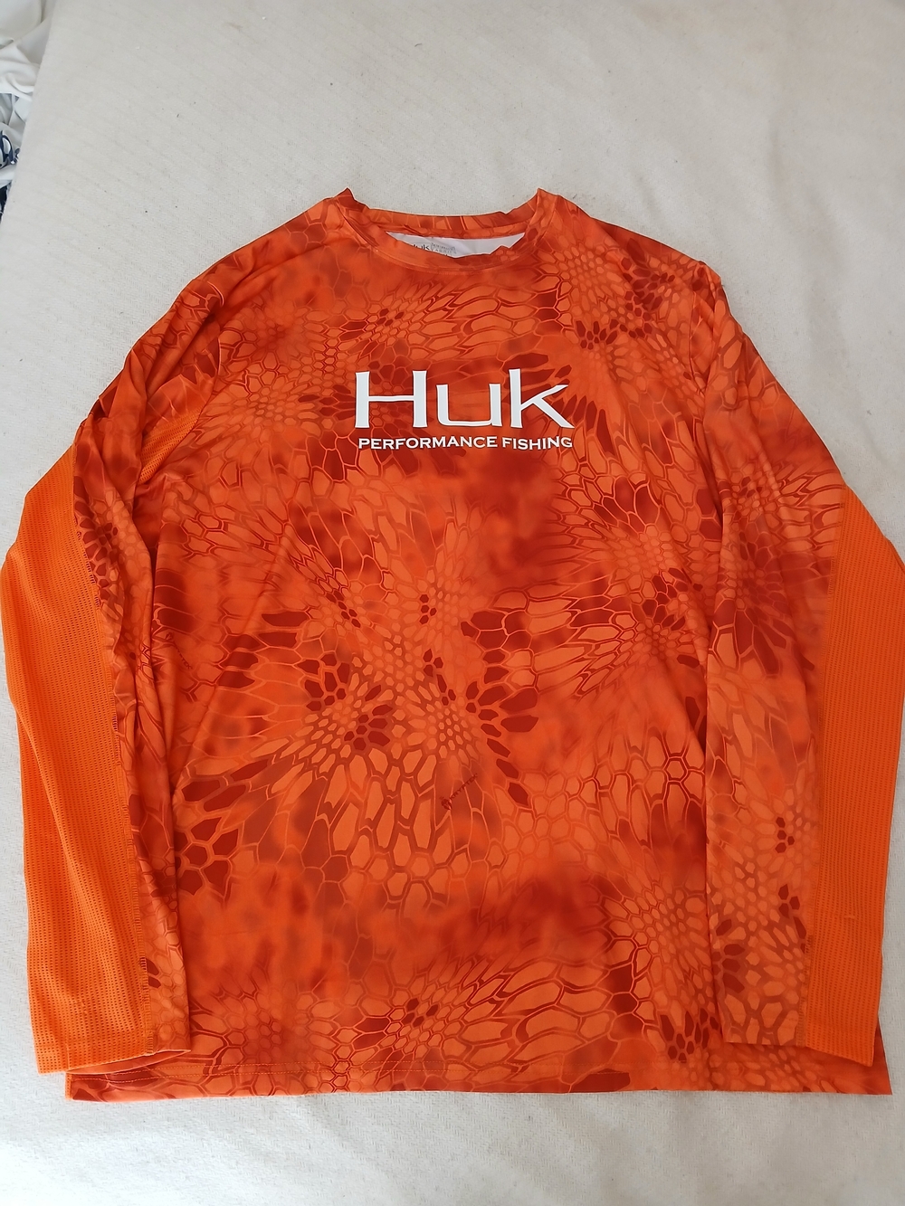 Huk Men’s Bright Orange Long-Sleeve Performance Fishing Tee